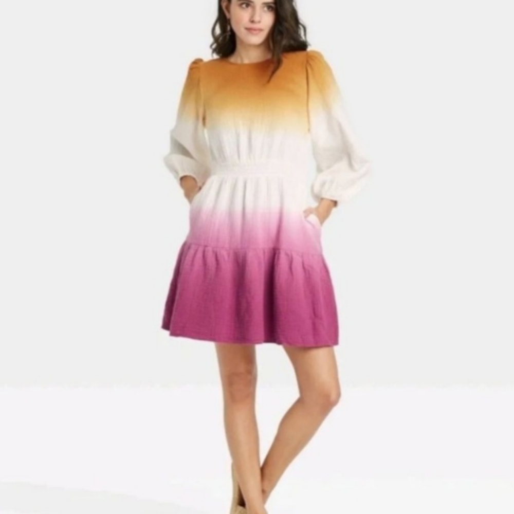 Universal Thread Cotton Ombre Tie-dye tiered dress XXL Peasant Balloon Sleeve